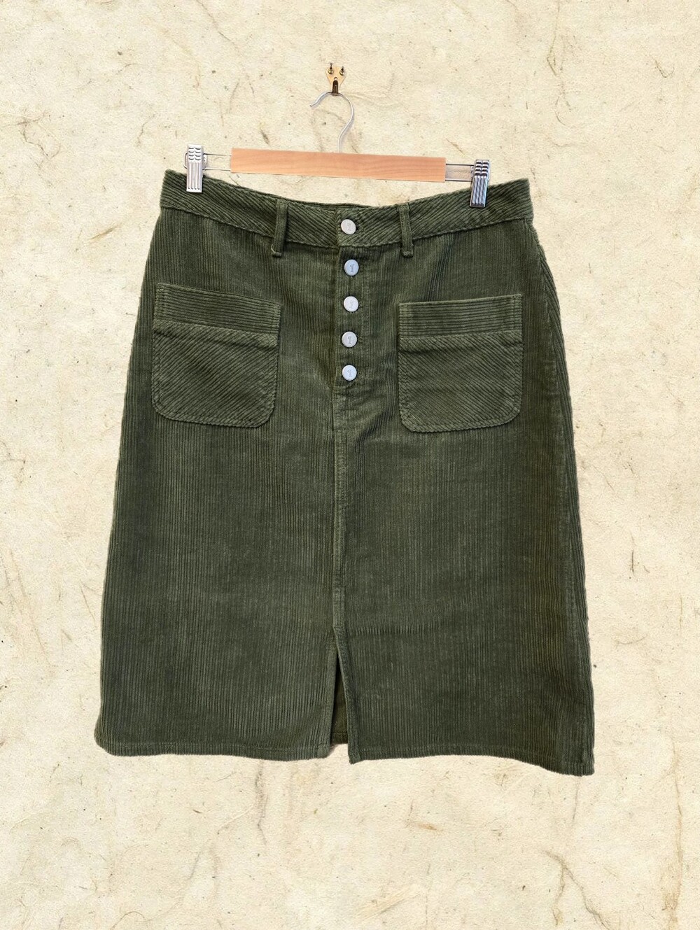 Pilcro & The Letterpress Womens Corduroy Green Skirt Sz 10 Petite Button Front